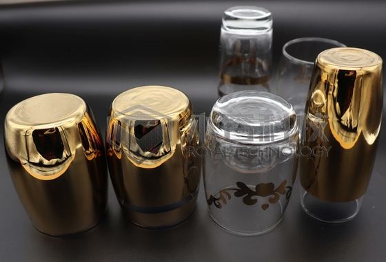 イオンプレーティングマシンによるガラス製品の両面金コーティング 磁器製品 金と銀のコーティングパターン